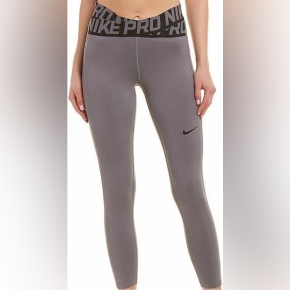Nike Pro Women’s Crossover Waistband Ankle Workout Leggings Grey Size Small